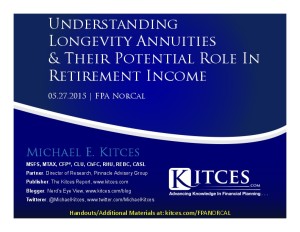 Understanding Longevity Annuities And Their Potential Role In Retirement Income - FPA NorCal - May 27 20 - Handouts