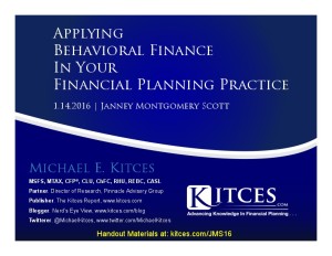 Applying Behavioral Finance In Your Financial Planning Practice Janey Montgomery Jan 14 2016 Cover Page pdf image