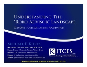 Understanding The Robo Advisor Landscape College Savings Foundation Mar 10 2016 Cover Page pdf image