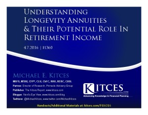 Understanding Longevity Annuities And Their Potential Role In Retirement Income fi360 Apr 7 2016 Cover Page pdf image