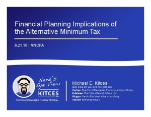 Financial Planning Implications of the AMT 2016 Update MNCPA Jun 21 2016 Cover Page pdf image