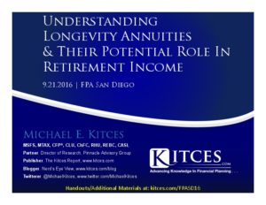 Understanding Longevity Annuities And Their Potential Role In Retirement Income FPA San Diego Sep 21 2016 Cover Page pdf image