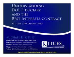Understanding DoL Fiduciary And The Best Interests Contract FPA Central Ohio Oct 11 2016 Cover Page pdf image