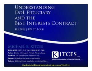 Understanding DoL Fiduciary And The Best Interests Contract FPA St Louis Oct 6 2016 Cover Page pdf image