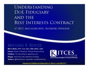 Understanding DoL Fiduciary And The Best Interests Contract Massachusetts Securities Division Mar 7 2017 Cover Page pdf image