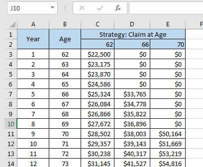 Excel Social Security Claiming Table