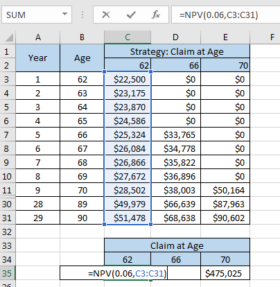 Excel Social Security NPV