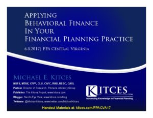 Applying Behavioral Finance In Your Financial Planning Practice FPA Central VA Jun 8 2017 Cover Page pdf image
