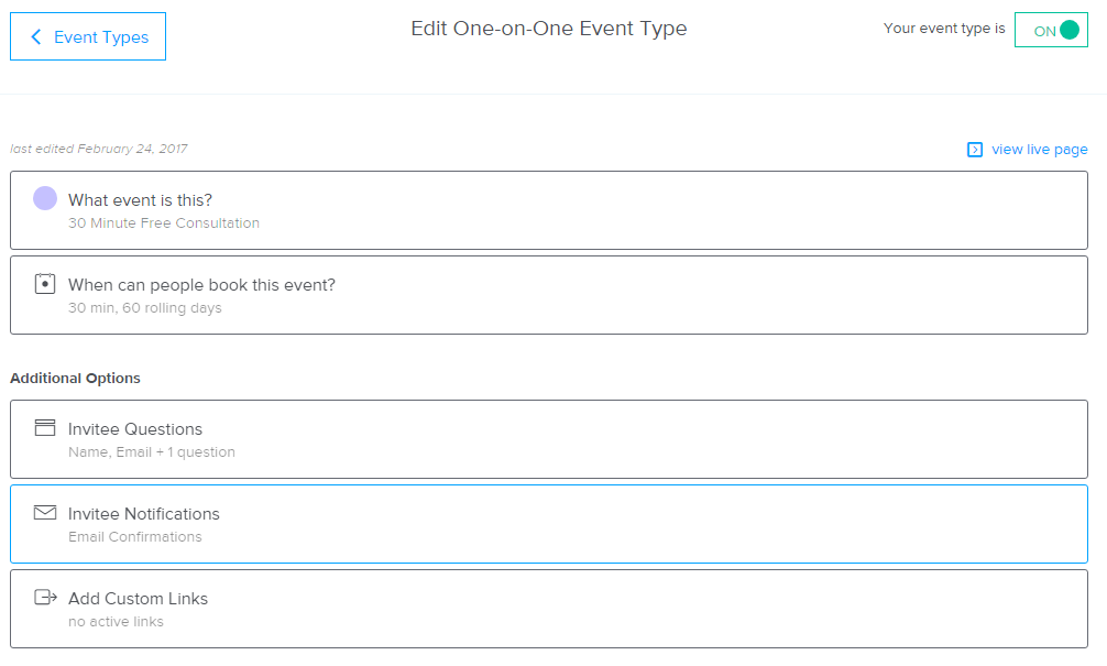 Edit One-On-One Event Type