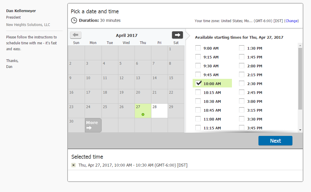 ScheduleOnce Date And Time Selection