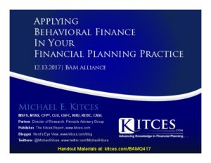 Applying Behavioral Finance In Your Financial Planning Practice BAM Dec 13 2017 Cover Page pdf image