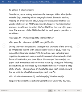 How To Fix A Botched Rmd To Avoid The 50 Penalty This is to request you to waive the penalty fee and interest assessed on the below referenced account for the month of december 2013. fix a botched rmd to avoid the 50 penalty