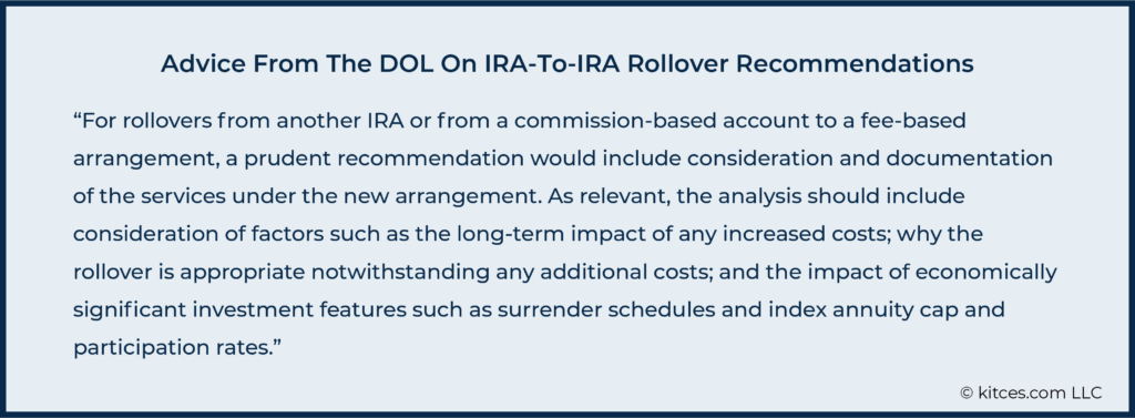 Advice From The DOL On IRA To IRA Rollover Recommendations
