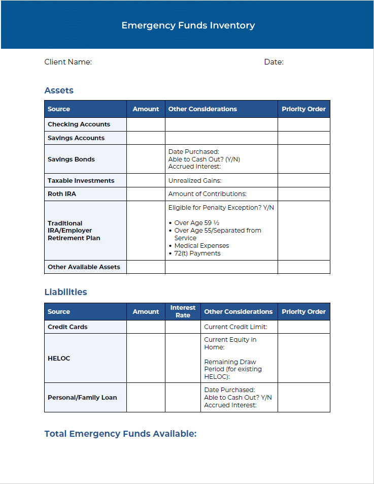 Emergency Funds Inventory template