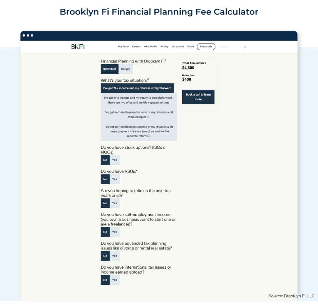 Brooklyn Fi Financial Planning Fee Calculator