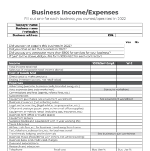Business Income Expenses