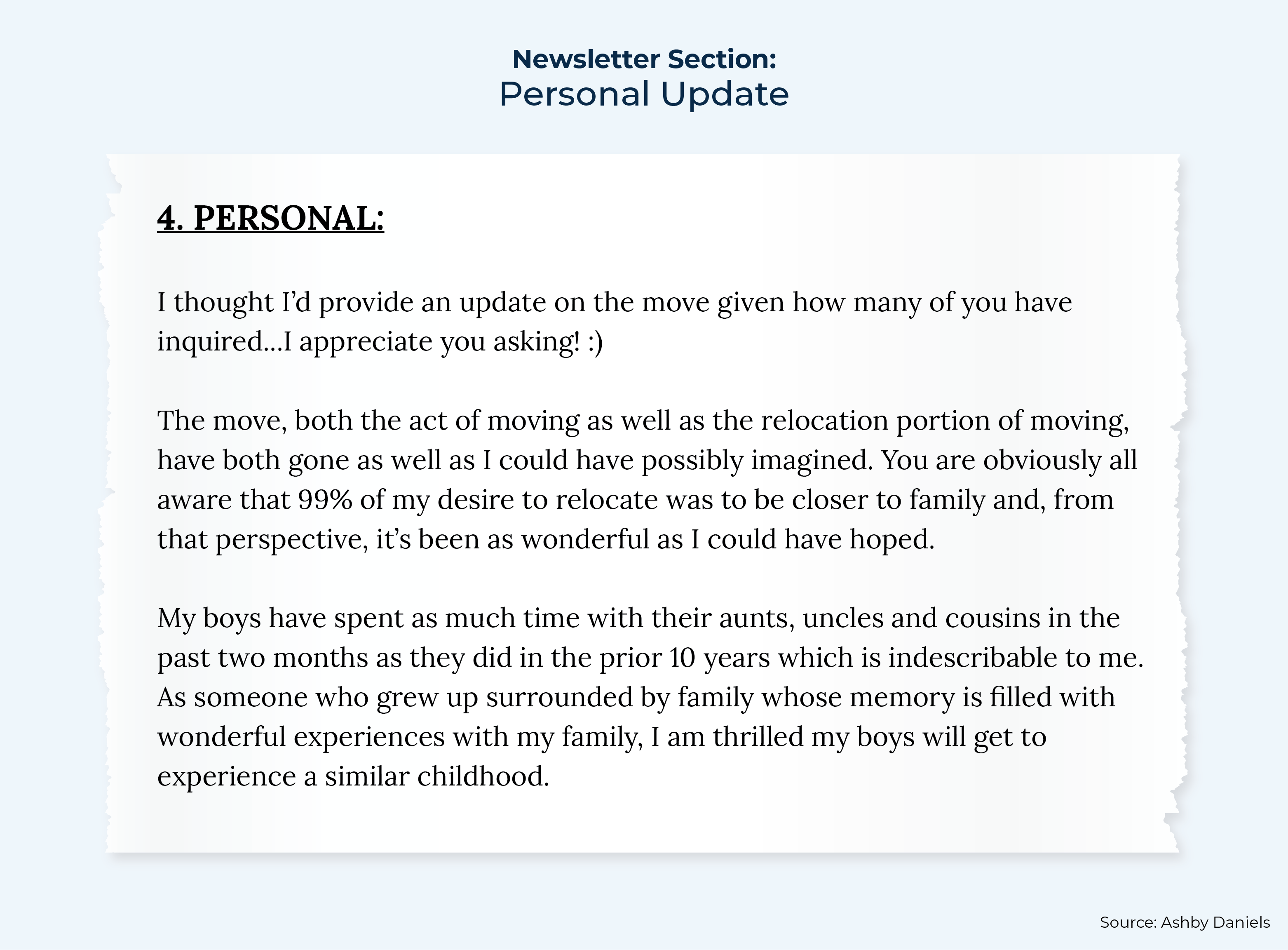 Newsletter Section Personal Update
