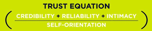 The Trust Equation: Credibility + Reliability + Intimacy / Self-Orientation